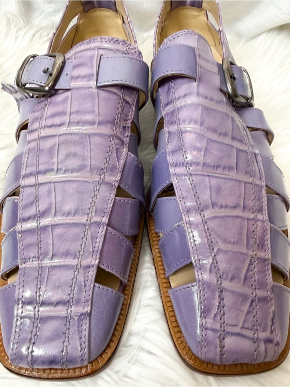 Giorgio Brutini Purple Leather Croc Fisherman Sandals Men’s 10 - Picture 2 of 8